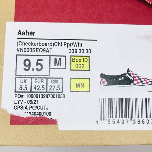 New! Vans Asher Men’s Skate Shoes Chili Pepper Black Check Slip On Sneakers - Picture 13 of 13